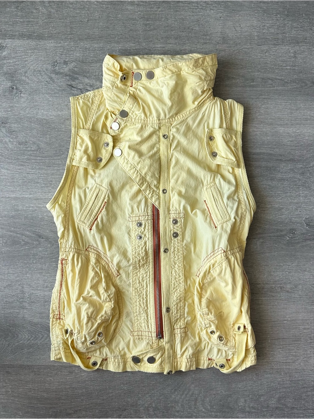 Y2K Monoreno Pastel Yellow Utility Hooded Vest / Jacket
